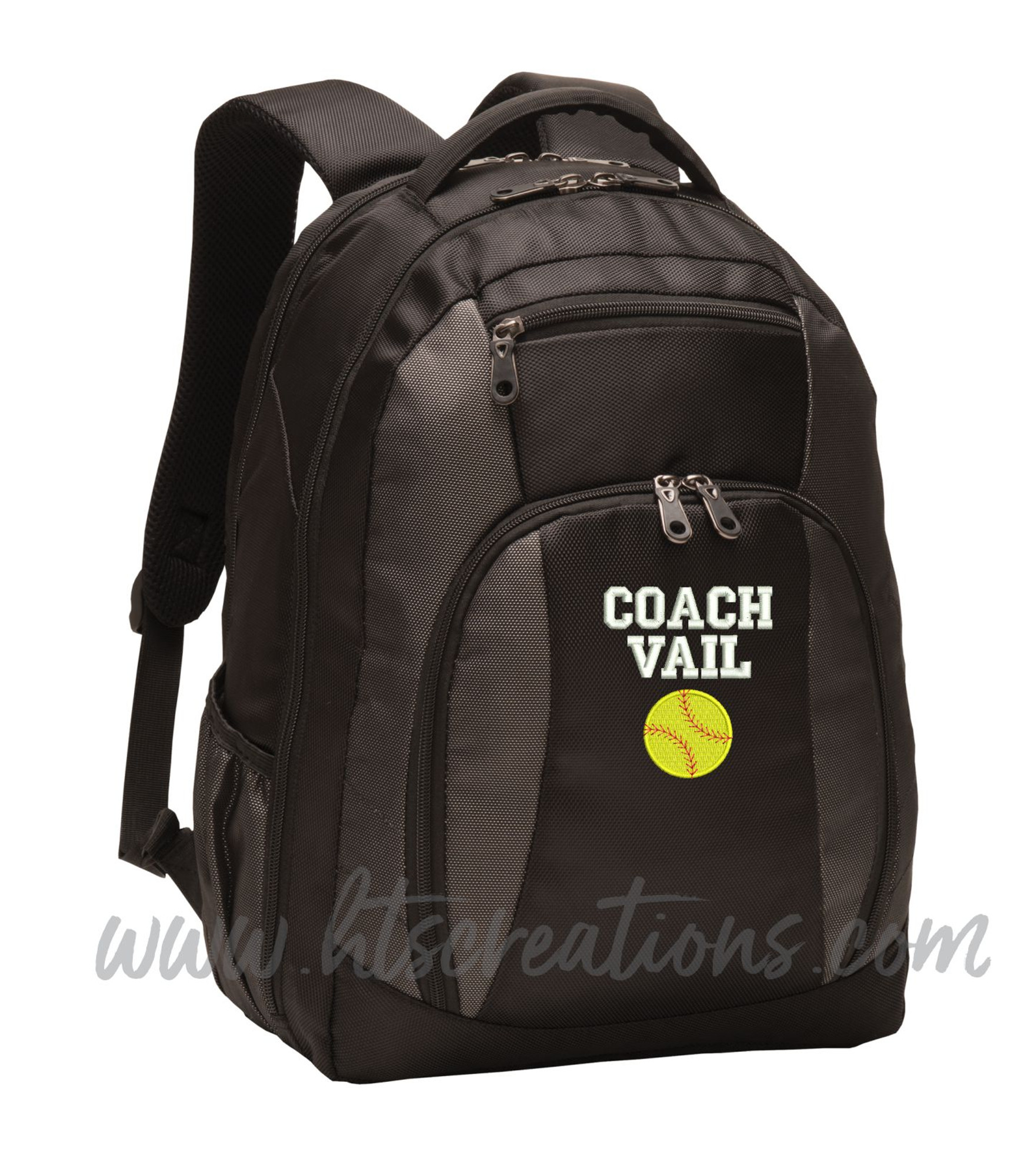 Softball Sports Personalized Embroidered Monogram Backpack Waterbottle  Holder