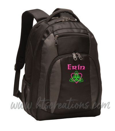 Celtic Heart Knot Ireland Irish Dance Love Personalized Embroidered Backpack  with Waterbottle Holder Font Style CELTIC