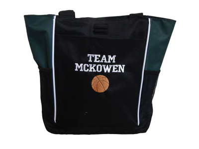 Basketball Sports Coach Team Mom Custom Personalized HUNTER GREEN Tote Bag Font Style VARSITY