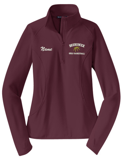 Brunswick GIRLS BASKETBALL Performance Half Zip Pullover LADIES CUT Maroon or White Sz S-3XL MAROON WITH NAME PERSONALIZATION