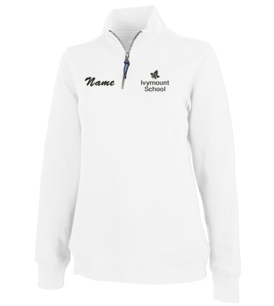 IVYMOUNT SCHOOL Qtr Zip CHARLES RIVER Crosswinds Cotton Pullover Personalization Available Many Colors Available SZ LADIES S-3XL  white