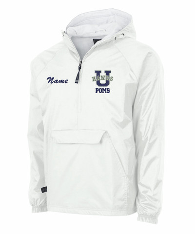 Urbana Hawks POMS Half Zip Pullover Nylon Jacket Charles River Personalization Available Many Colors SZ S-3XL WHITE with NAME PERSONALIZATION