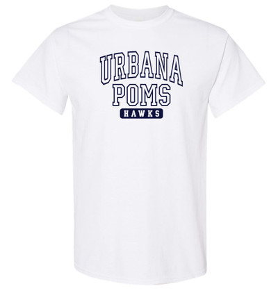 Urbana Hawks POMS Varsity T-shirt Cotton Many Colors Available Unisex Sz S-4XL WHITE