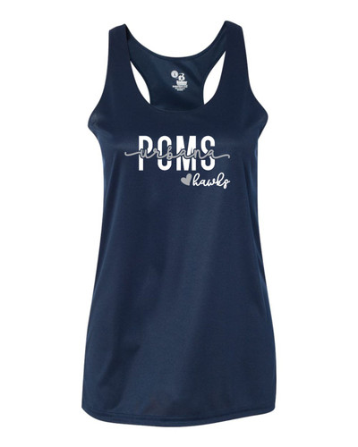  Urbana Hawks POMS Tank Top Performance LADIES Racer Back Badger Polyester Many Colors Available Sz S-2XL