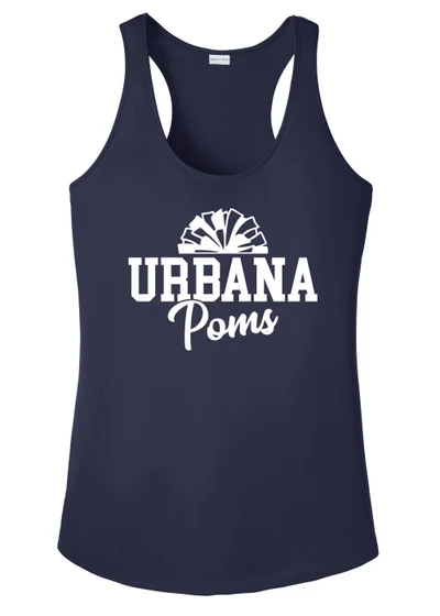 Urbana Hawks POMS Tank Top Performance LADIES Racer Back Polyester Many Colors Available Sz S-2XL NAVY