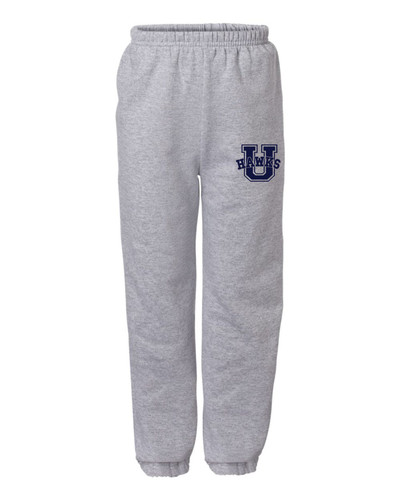 Urbana Hawks POMS Sweatpants Cotton ELASTIC CUFF YOUTH SIZES S-XL ATHLETIC HEATHER NAVY PRINT