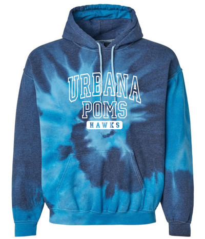 Urbana Hawks POMS VARSITY Tie Dyed Cotton Hoodie Sweatshirt BLUE TIDE SZ S-3XL