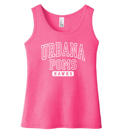 Urbana Hawks POMS VARSITY Tank Top Cotton District Many Colors Available YOUTH Sz S-L FUSIA FROST