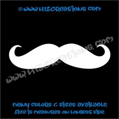 Mustache Thin Curly Pointy Swirl Stache Hipster Boho Car Truck Boat Laptop Vinyl Decal WHITE