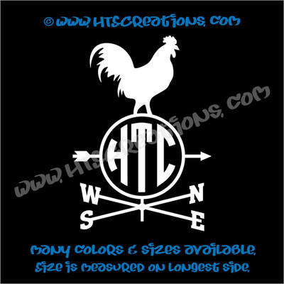 Weathervane Rooster Chicken Farm Wind Home Barn Tractor Car Truck Laptop Vinyl Decal WHITE