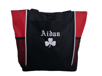 Shamrock Celtic Irish Dancer Clover Personalized Embroidered RED Zippered Tote Bag Font Style CELTIC