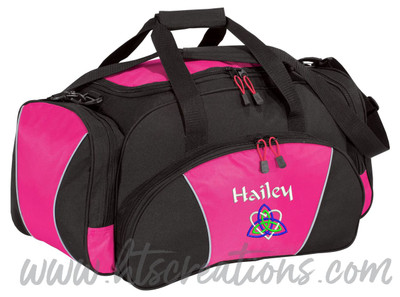 Celtic Heart Trinity Knot Ireland Irish Dance Personalized Embroidered HOT PINK Duffel Bag Font Style CALLIGRAPHY