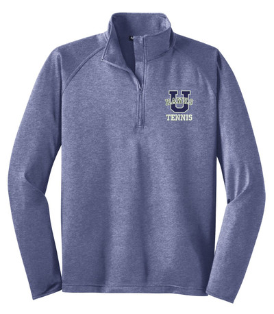 Urbana Hawks Half Zip Performance Stretch UHS TENNIS U Varsity Sport Wick Polyester Spandex Pullover HEATHER Many Colors Available Sz XS-4XL TRUE NAVY HEATHER