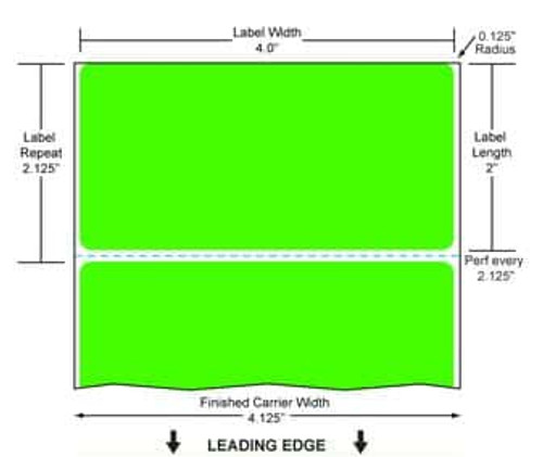 4" x 2" Color Label (Fluorescent Green) (Case) - FL-4-2-2900-GR
