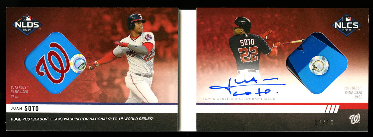 2019 Topps NOW Juan Soto Red 1/10 On Card Auto Dual Game Used