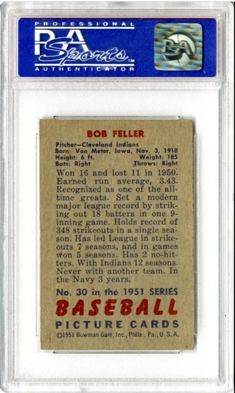 1951 BOWMAN BASEBALL BOB FELLER #30 PSA NM-MT 8 CENTERED WELL (IN-HAND) -  Wheeler Collection