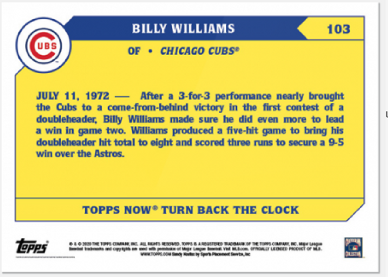 Turn Back The Clock -Billy Williams #103 - (PRESALE) - Wheeler