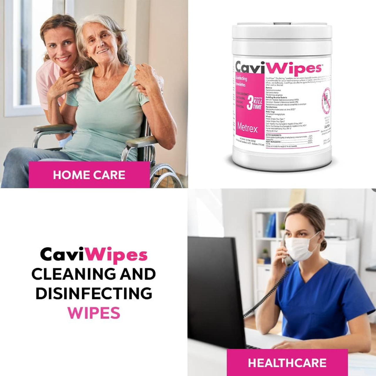 CaviWipes 6"x6.75" Large Value Pack Clean and Disinfectant 3 Minutes, 220/can 10-1090