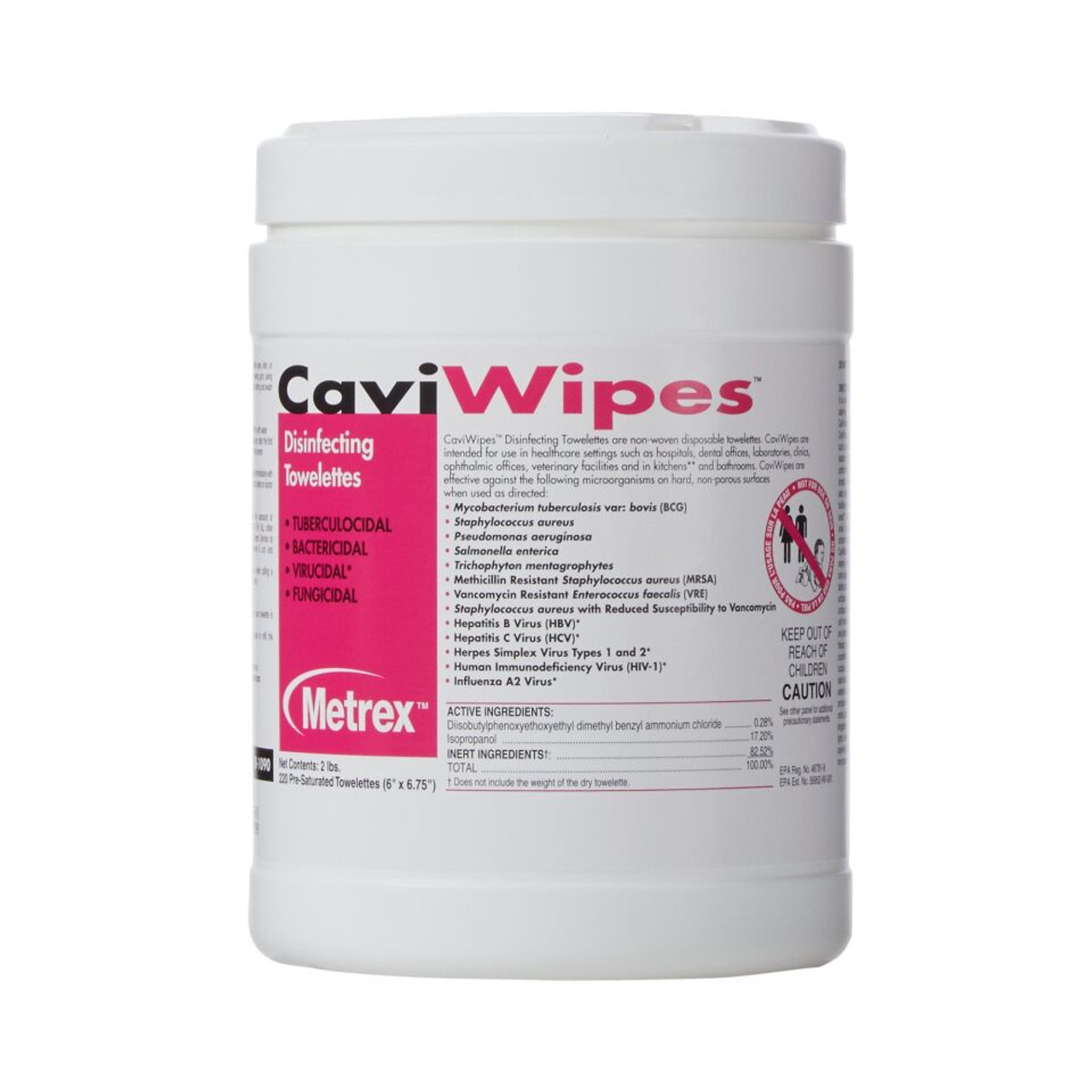 CaviWipes 6"x6.75" Large Value Pack Clean and Disinfectant 3 Minutes, 220/can 10-1090