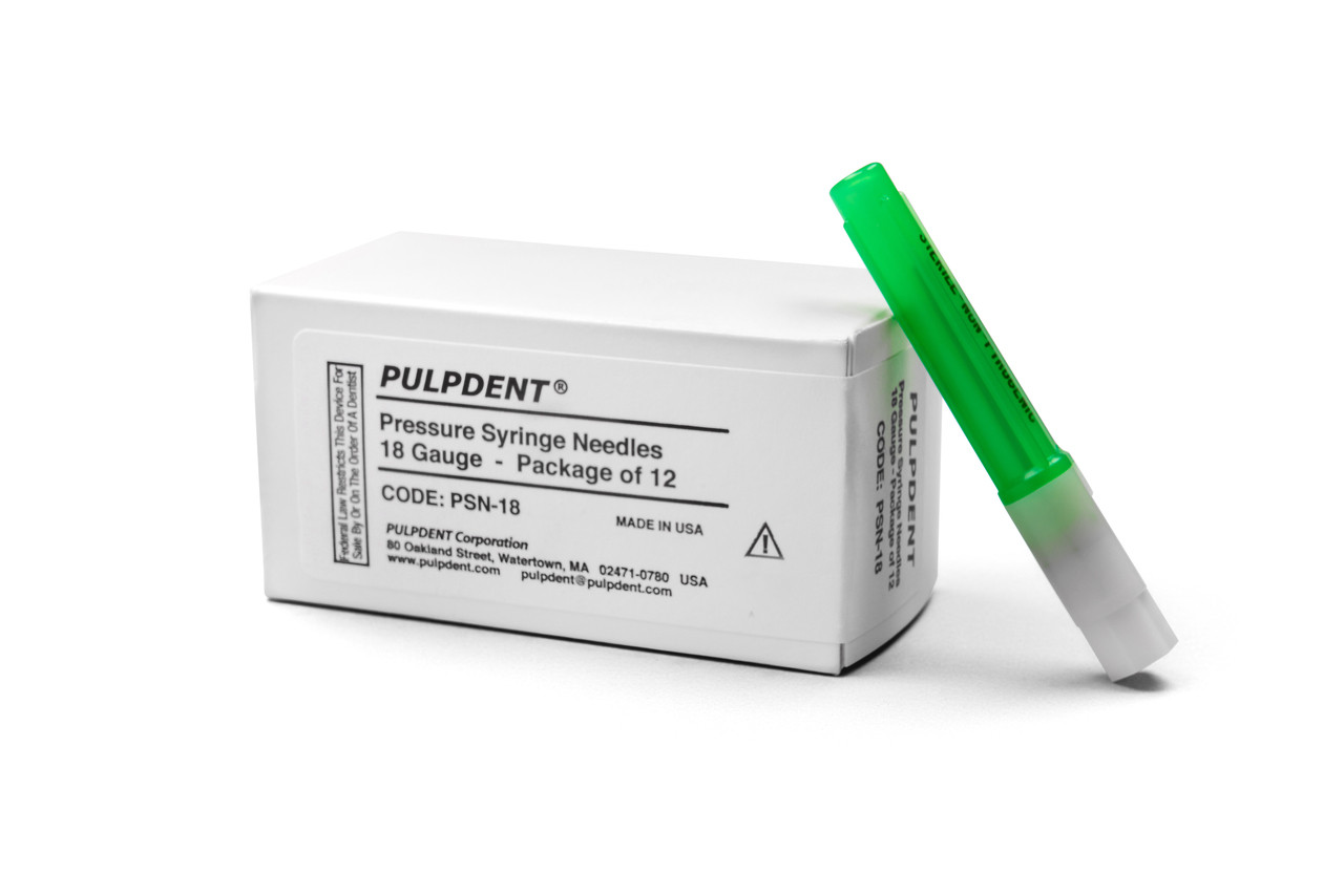 Pulpdent Pressure Syringe Needle, 18G x 1 1/4", Green, 12/pk