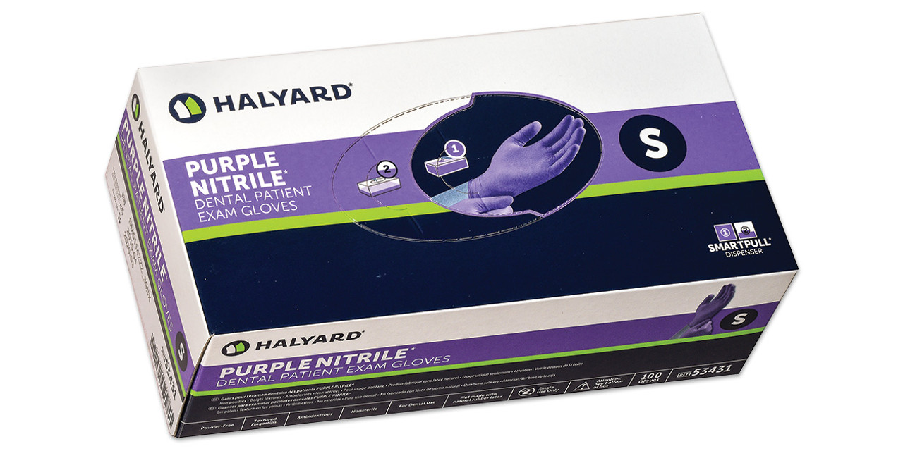 Halyard Purple Nitrile Dental Exam Gloves, Medium, 100/bx