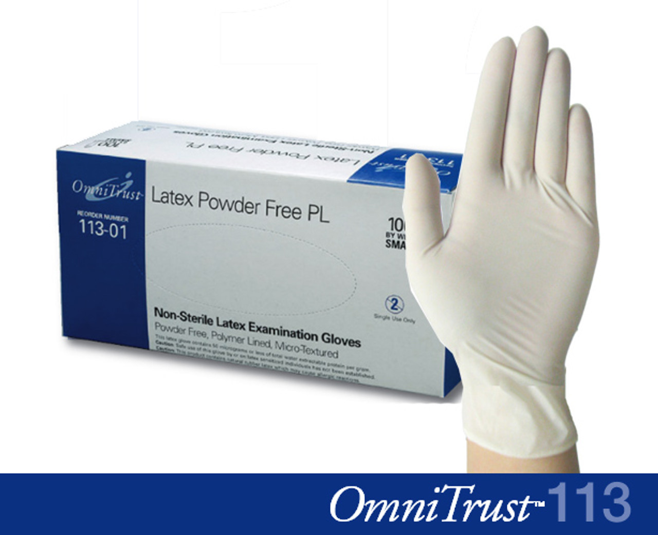 Omnitrust S-113 PF Latex Exam Gloves, 100/bx, Small