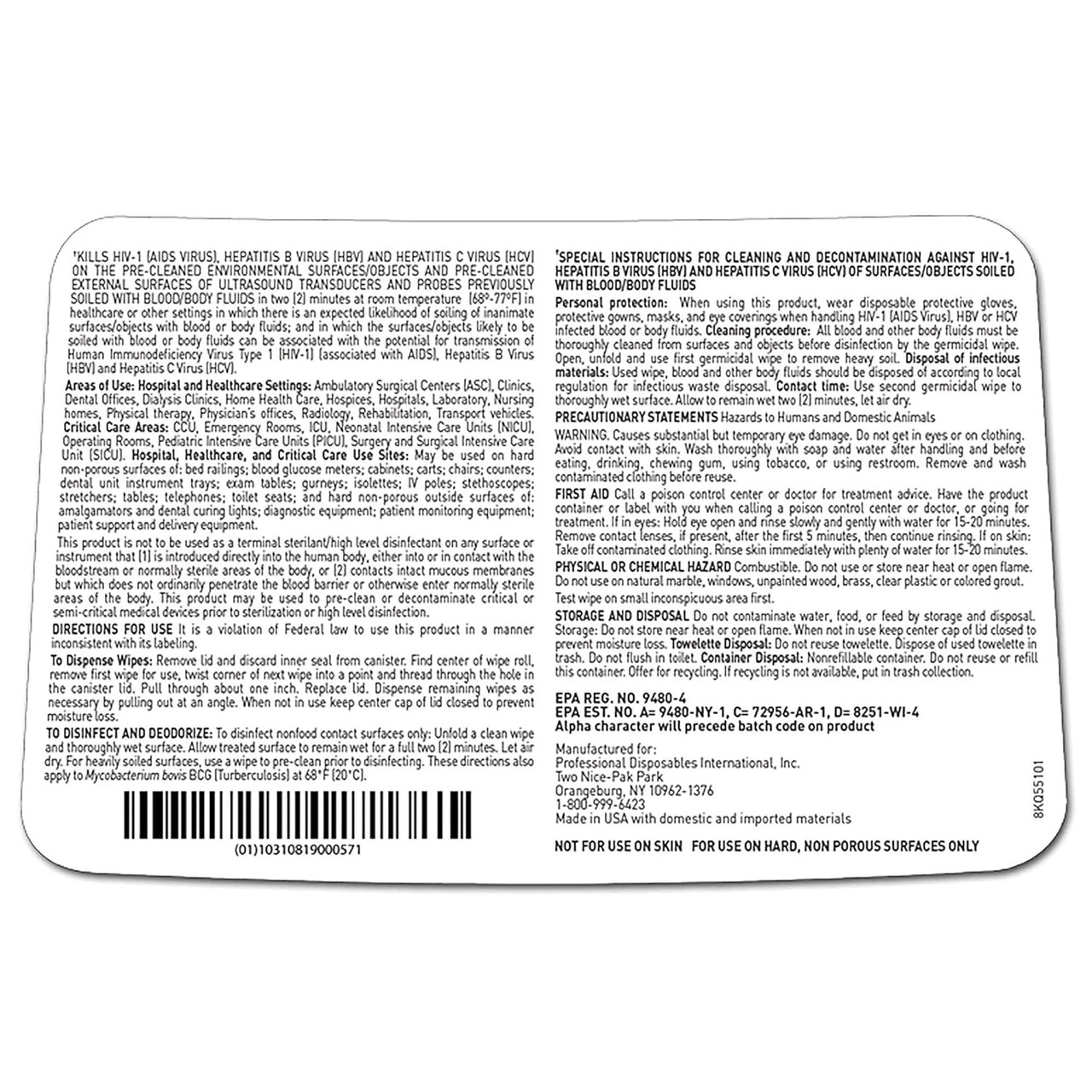 PDI Super Sani-Cloth Canister Towelette Large 6" x 6 ¾", 30 Kill Claims 2 Minutes, 160/can Q55172