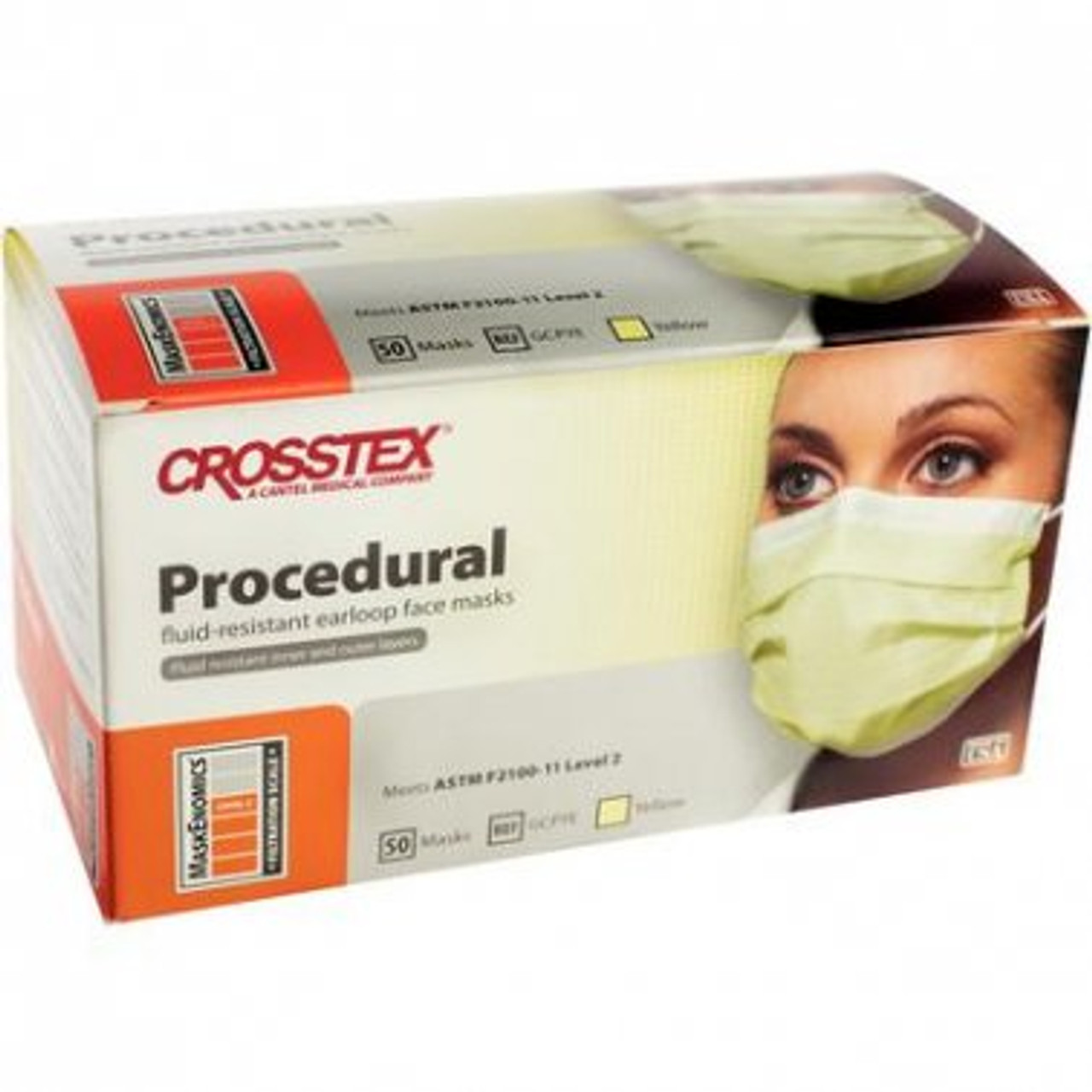 Crosstex Procedural Earloop Face Mask ASTM Level 2, Yellow 50/bx GCPYE