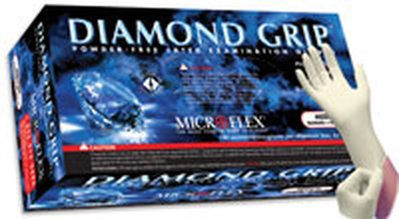 Microflex Diamond Grip Latex PF Gloves 100/bx - M