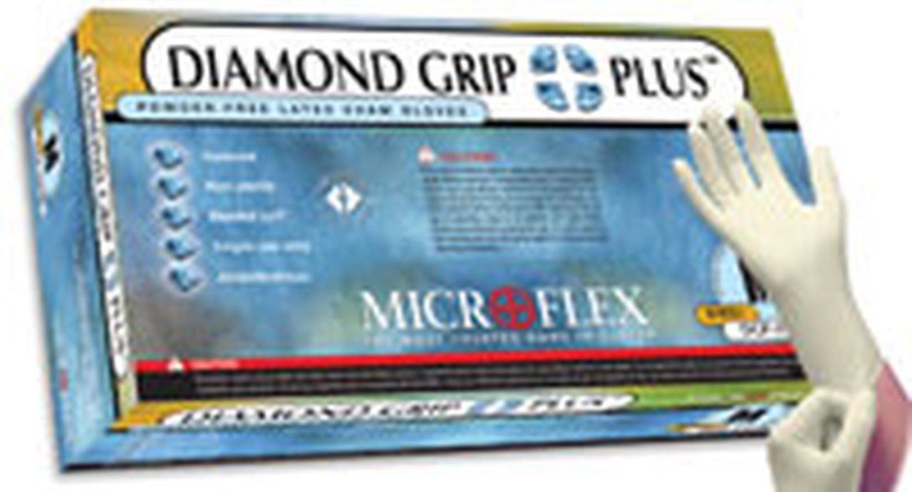 Microflex Diamond Grip Plus Latex PF Gloves 100/bx - S