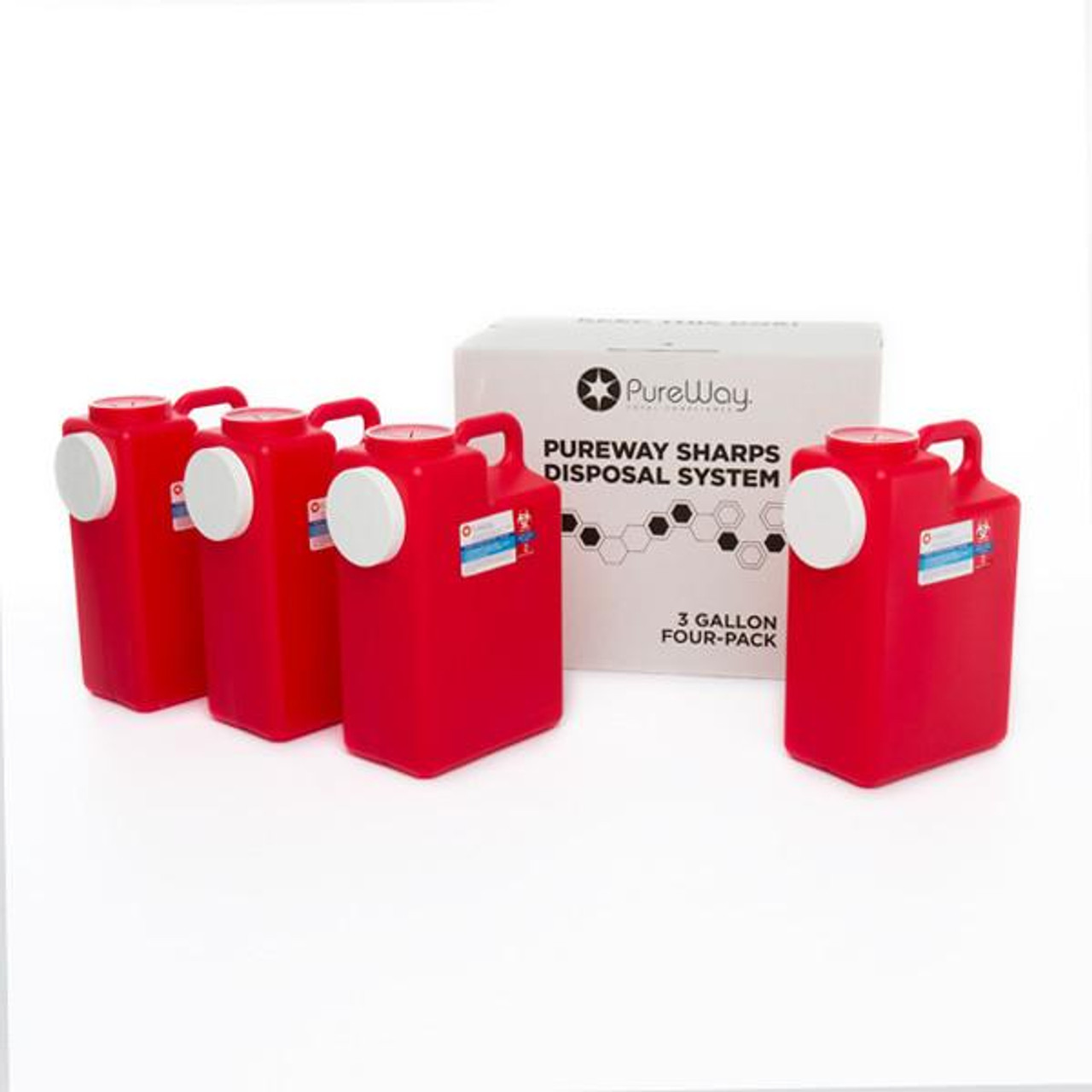 PureWay Sharps Disposal Multipack System, 4x3 Gallon Containers Return Prepaid