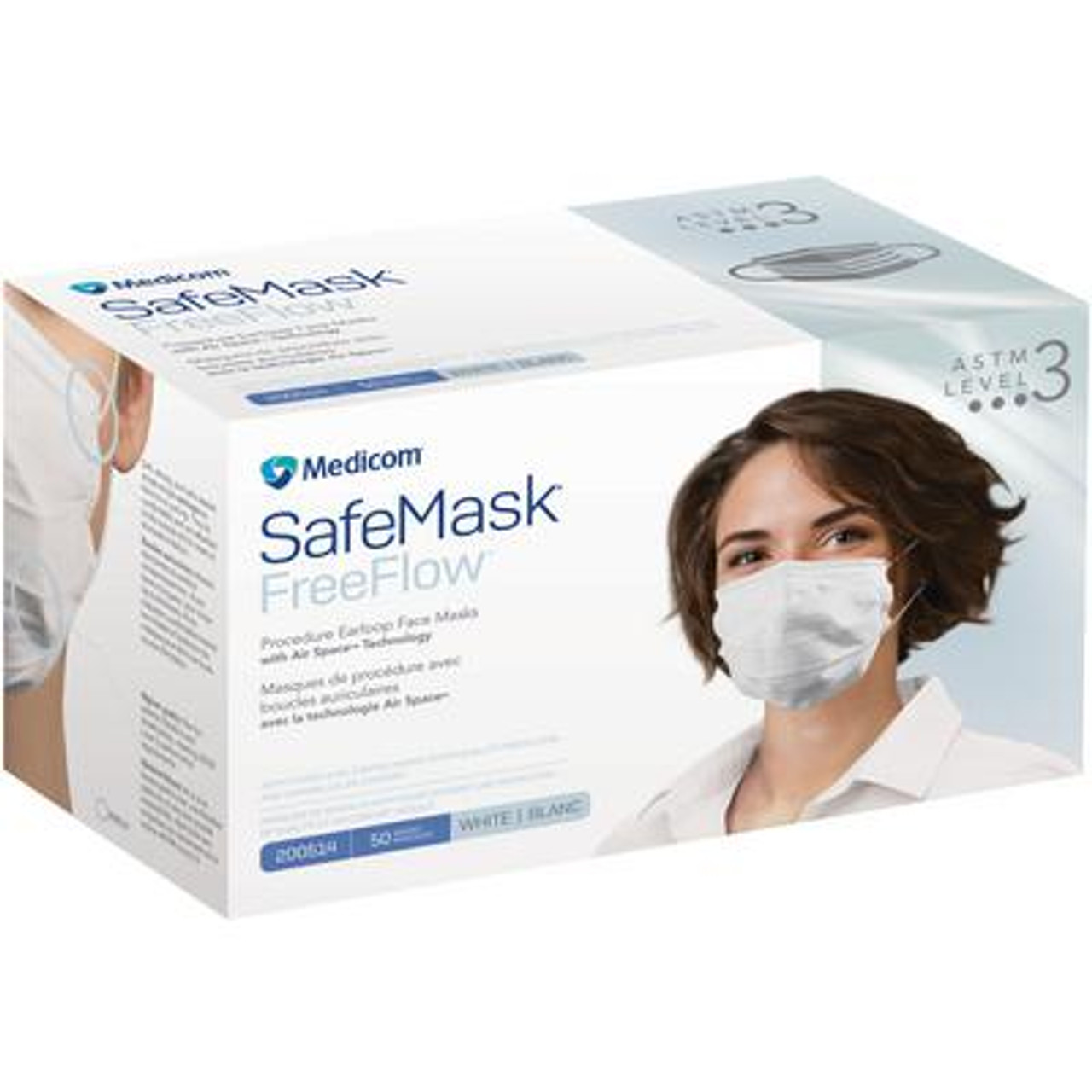 Medicom SafeMask FreeFlow Earloop Mask, Level 3 White, 50/bx 200514