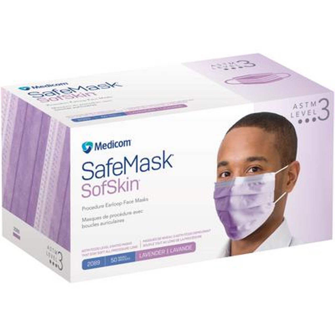 Medicom SafeMask SofSkin Earloop Mask, Level 3, Lavender, 50/bx 2089