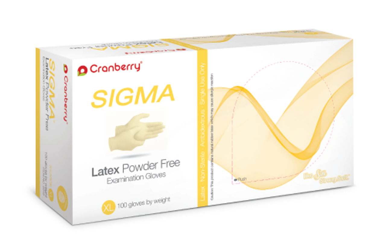 Cranberry SIGMA PF Latex Exam Gloves, M, 100/bx