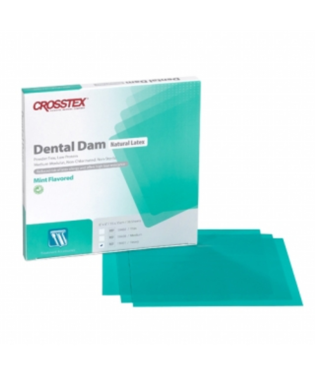 Crosstex Dental Dam, Medium, Green,  6" x 6", Mint, 36/bx