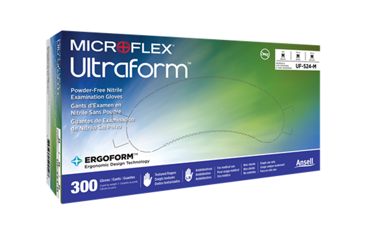 Microflex Ultraform PF Nitrile Exam Gloves, 300/bx, S