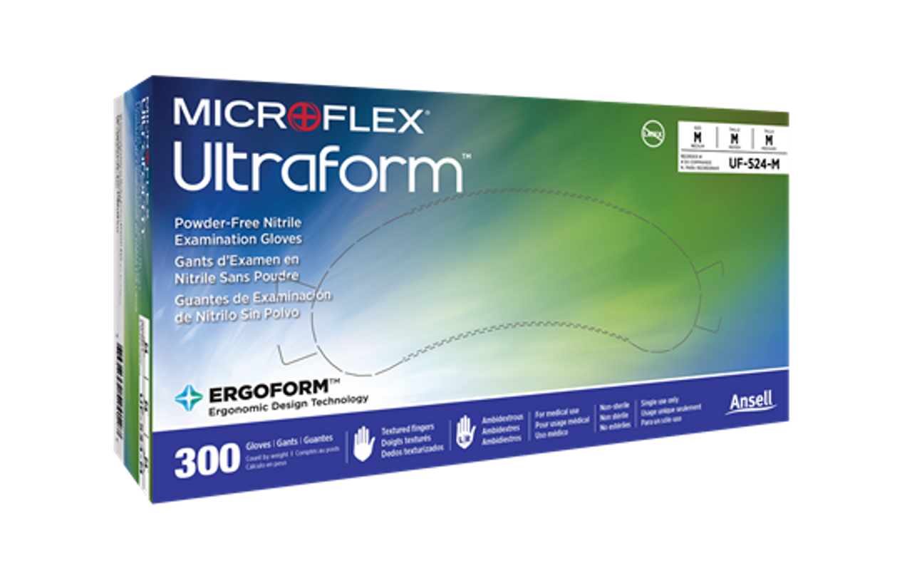 Microflex Ultraform PF Nitrile Exam Gloves, 300/bx, M