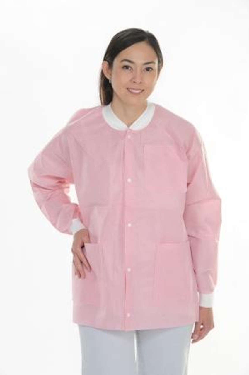 ValuMax Extra-Safe Autoclavable Lab Jacket, Light Pink 2XL, Hip-Length, Breathable, 3 Pockets, Knitted Cuff, 10/pk