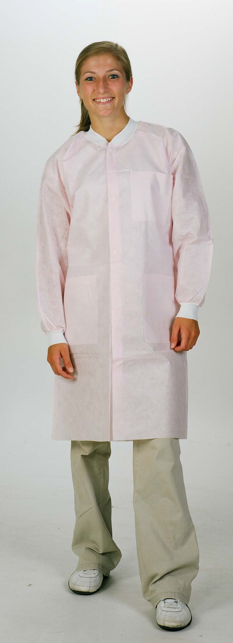 ValuMax Extra-Safe Autoclavable Lab Coat, Light Pink S, Knee-Length, Breathable, 3 Pockets, Knitted Cuff, 10/pk