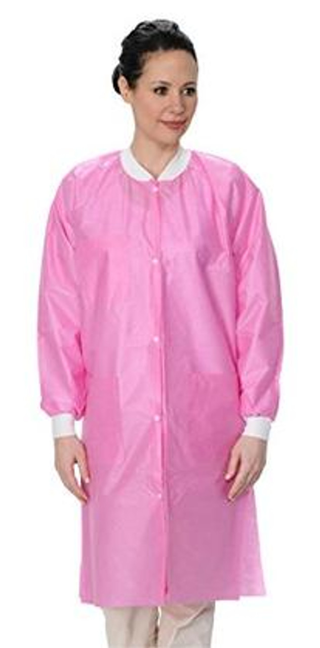 ValuMax Extra-Safe Autoclavable Lab Coat, Light Pink 2XL, Knee-Length, Breathable, 3 Pockets, Knitted Cuff, 10/pk