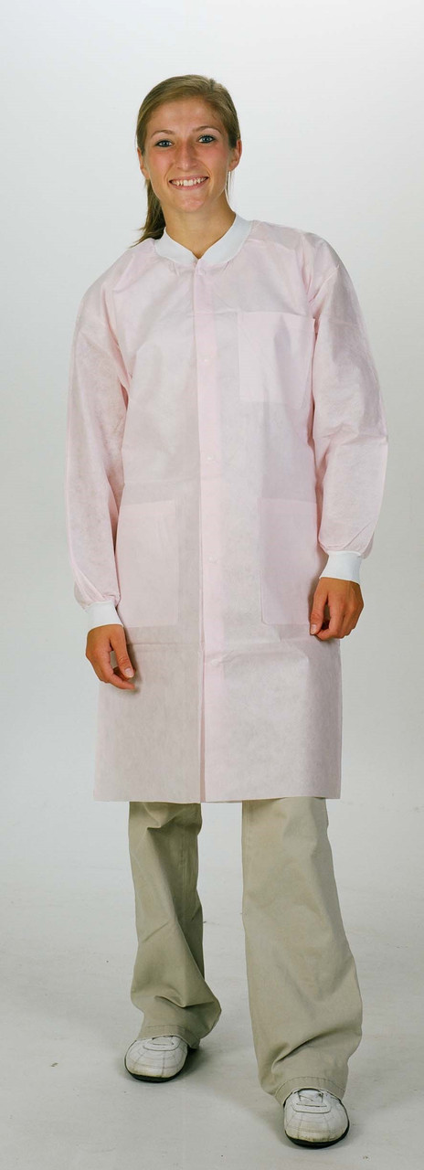 ValuMax Extra-Safe Autoclavable Lab Coat, Light Pink M, Knee-Length, Breathable, 3 Pockets, Knitted Cuff, 10/pk