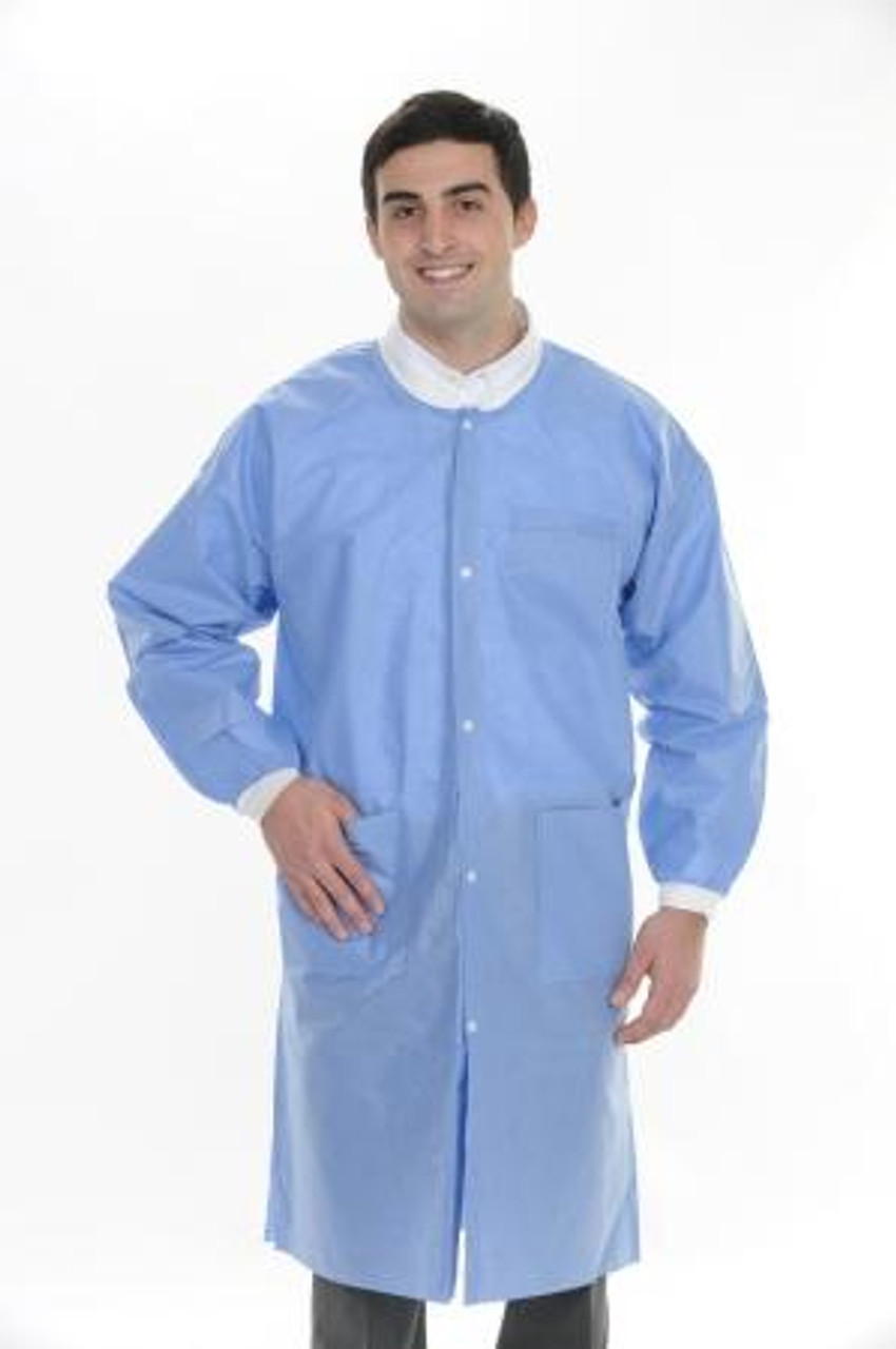 ValuMax Extra-Safe Autoclavable Lab Coat, Medical Blue S, Knee-Length, Breathable, 3 Pockets, Knitted Cuff, 10/pk
