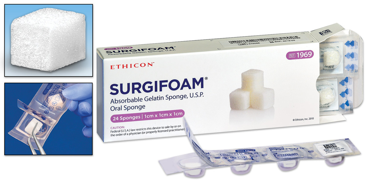 Ethicon Surgifoam Absorbable Gelatin Sponge, 2cm x 6cm x 0.7cm Size 12-7 12/box RX