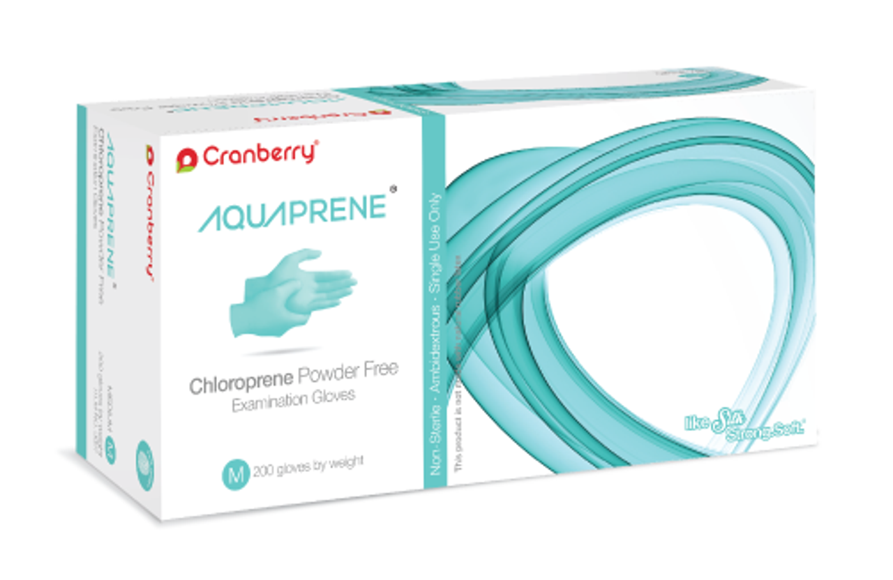 Cranberry Aquaprene Chloroprene PF Exam Gloves, Aqua, L, 200/bx