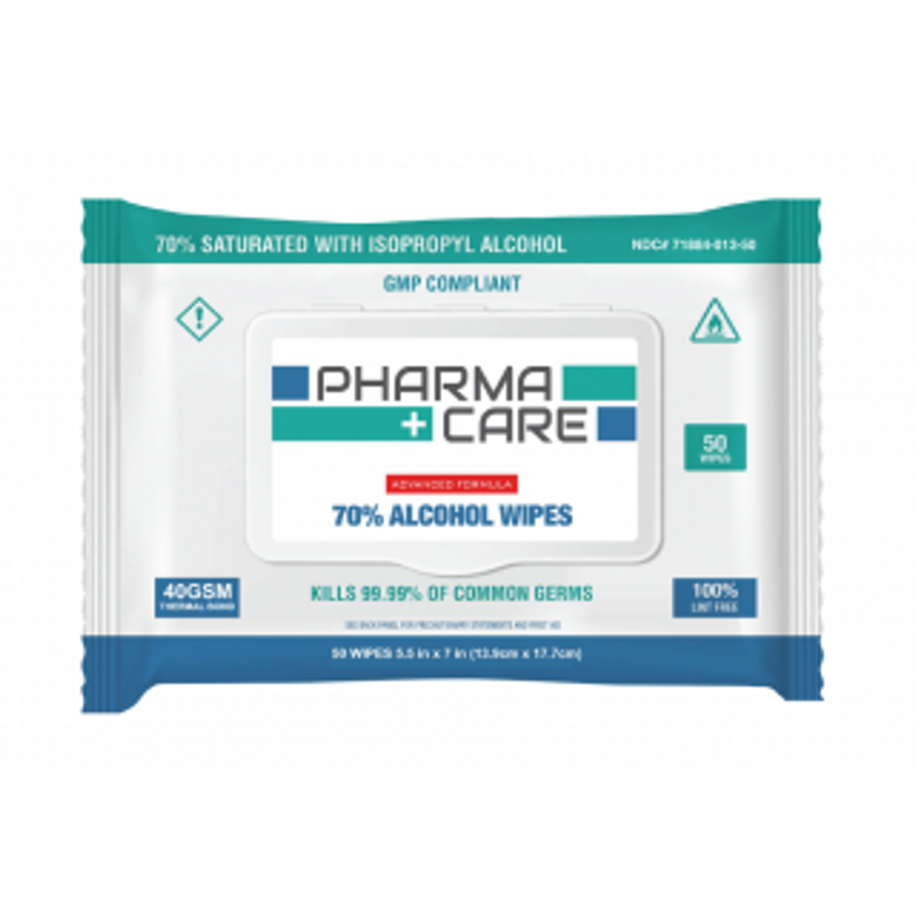 Pharmacare 70% Alcohol Wipes, 5.5"x7", 50/pack