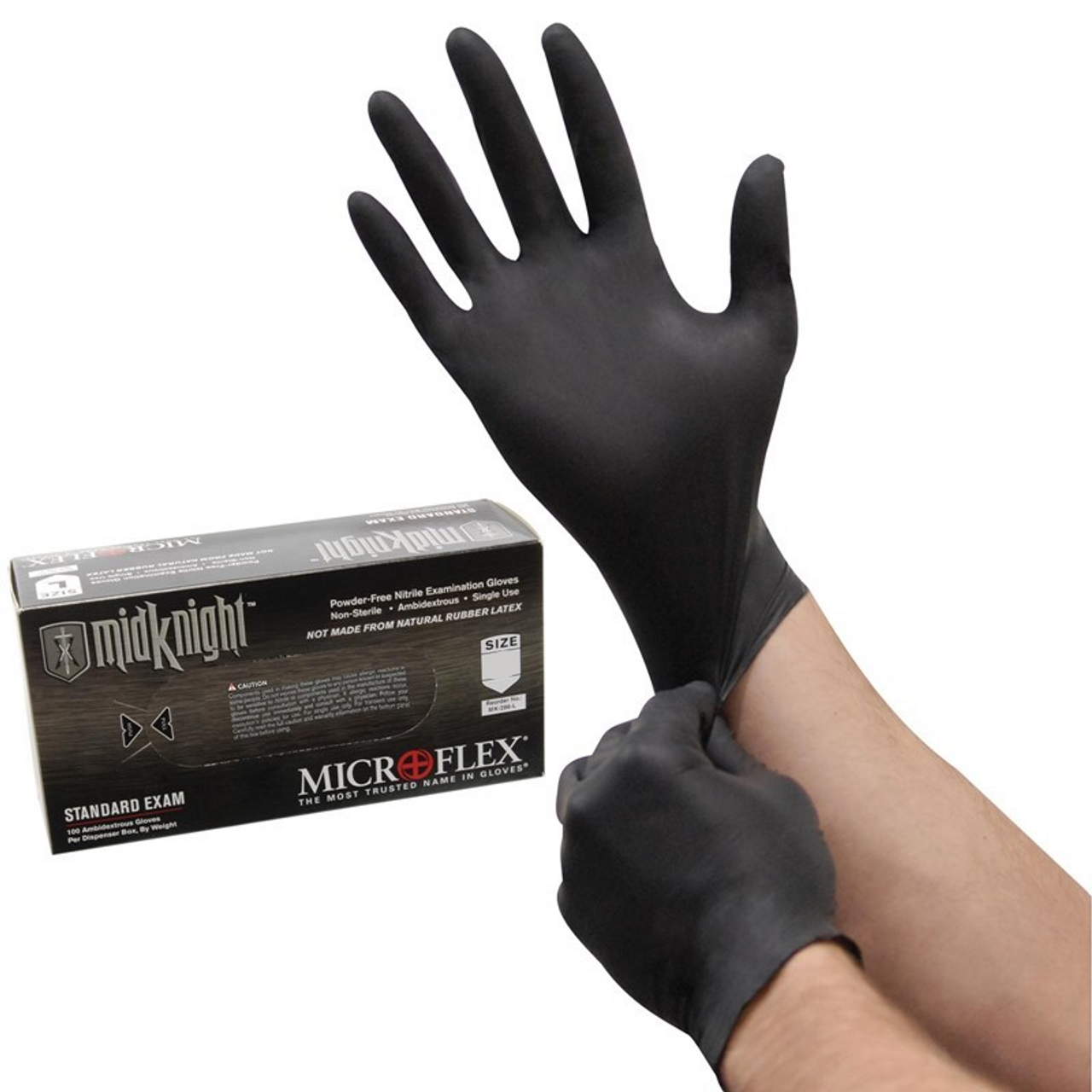 Microflex Midknight Nitrile Exam PF Black Gloves Large 100/bx MK-296-L