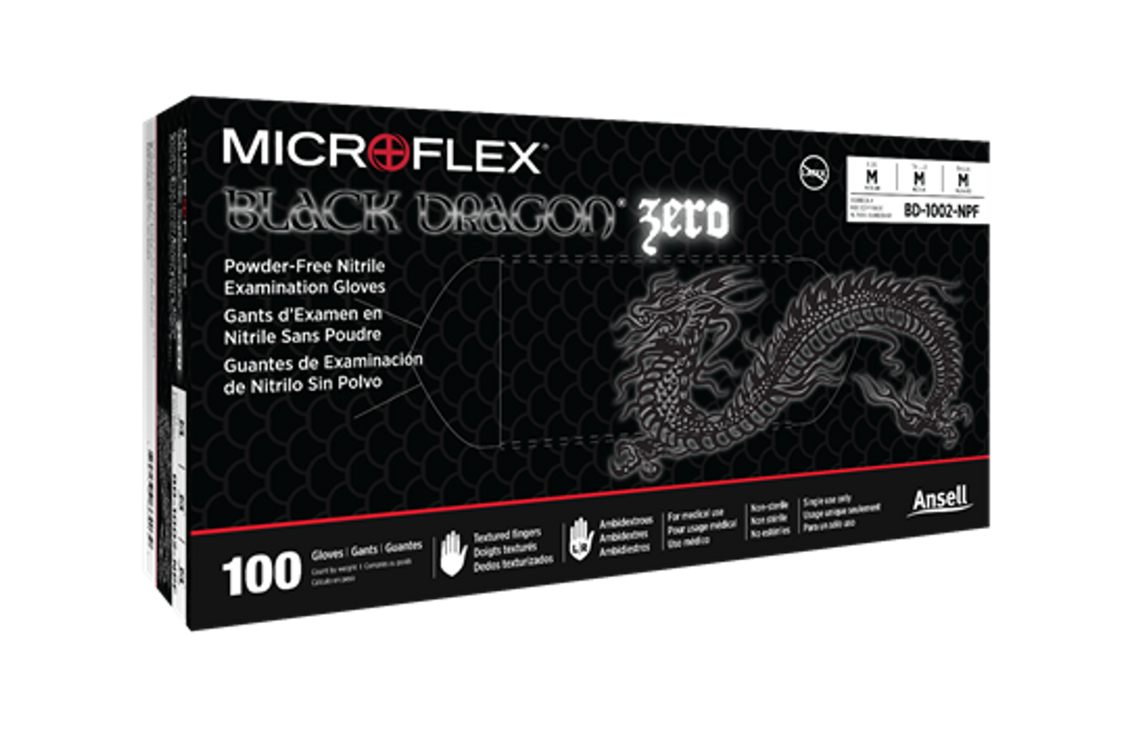 Microflex Black Dragon Zero Nitrile PF Exam Gloves, S, 100/bx