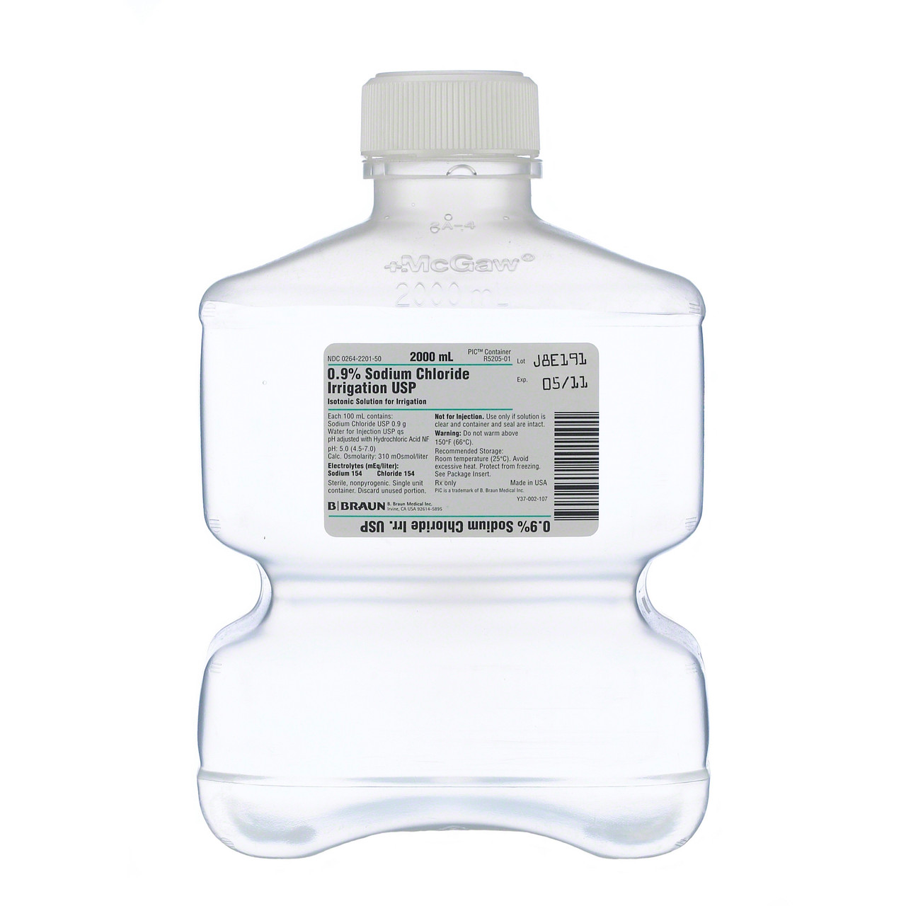 B Braun Normal Saline 0.9%  Sodium Chloride Irrigation USP in Plastic Container 500ml, ea Rx R5201-01