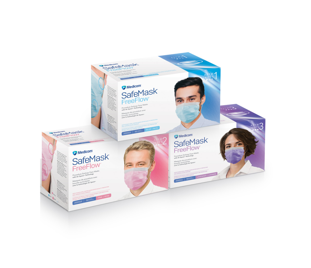 Medicom SafeMask FreeFlow Earloop Mask, Level 1 Pink, 50/bx 200316