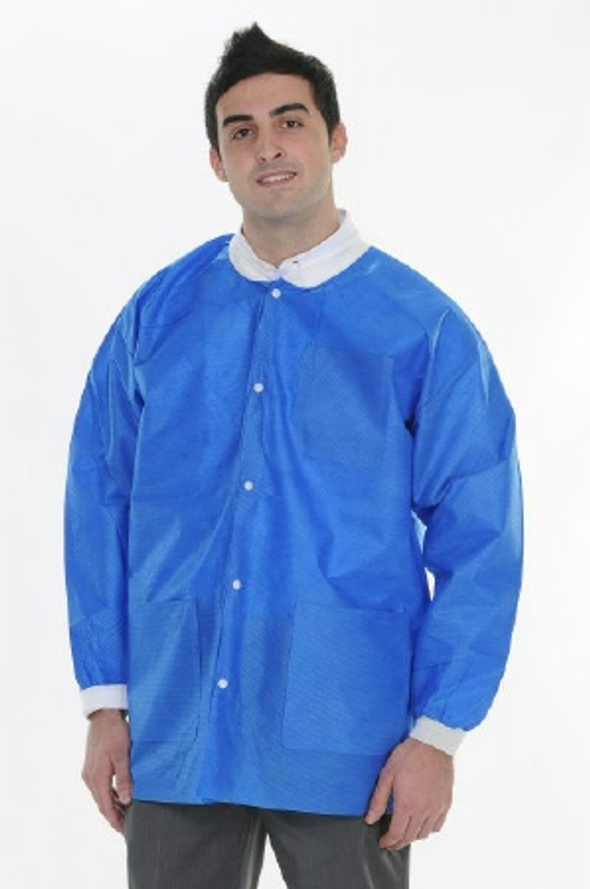 ValuMax Extra-Safe Autoclavable Lab Jacket, Royal Blue XL, Hip-Length, Breathable, 3 Pockets, Knitted Cuff, 10/pk